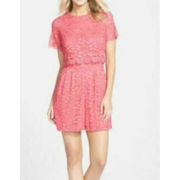 Taylor Womens Hot Pink Floral Lace Overlay Dress Size 10 Short Sleeves Crew Neck - Picture 15 of 16